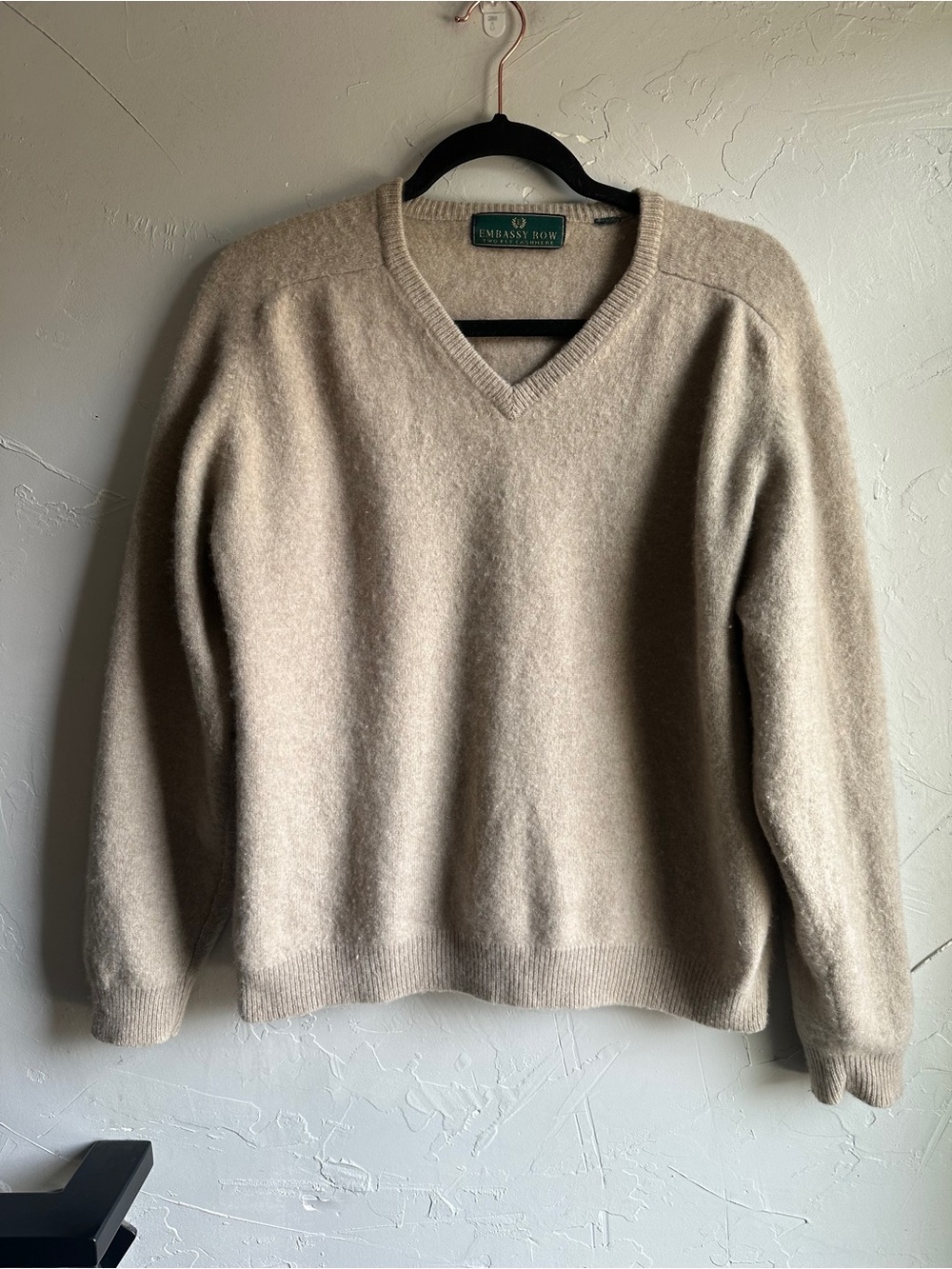Embassy Row 100% Cashmere V Neck Sweater Oatmeal Beige Minimalist Clean Girl
